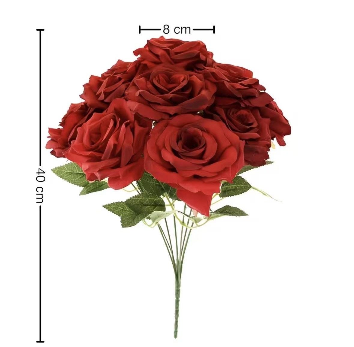 Red rose bunch with measurements marked.